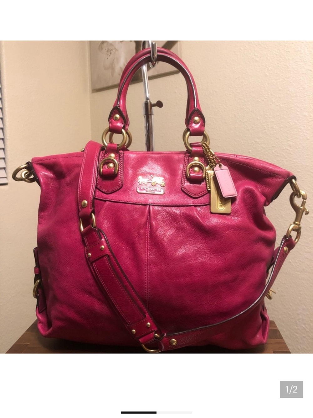 Coach Pebbled Leather Tote - Hot Pink